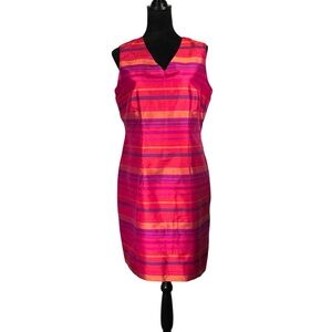 Jillian Jones Red Striped Silk Dress Red Pink Sleeveless V-Neck Shift Summer